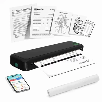 Портативный термопринтер с Bluetooth + рулоном термобумаги А4 аккумуляторный принтер подходит для тату и документов (PT698)