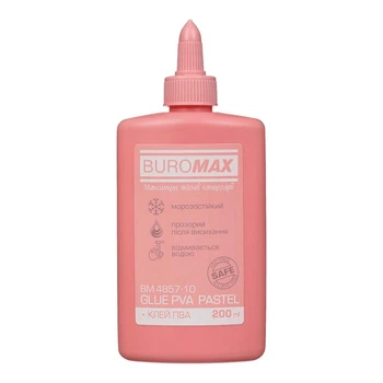 Клей ПВА Buromax Pastel 200 мл з ковпачком-дозатором (BM.4857-10)