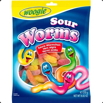 Желейки Woogie Кислі черв’ячки 250г