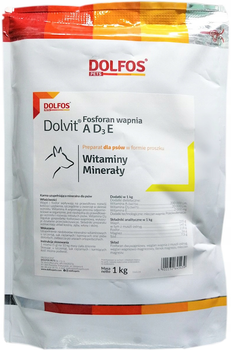 Witaminowo-mineralny suplement diety Dolfos Fosforan wapnia AD3E dla psów 1 kg (5902232645439)