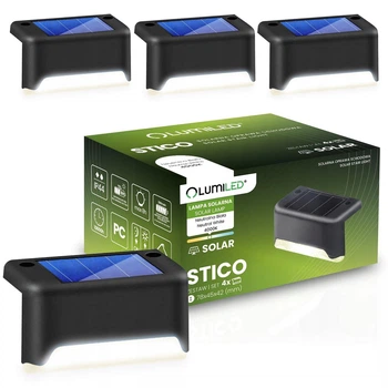 Комплект із 4 сонячних LED світильників Lumiled серії STICO — нейтральне біле світло 4000 K, монтаж для сходів/тераси, захист IP44