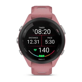 Смарт-годинник Garmin Forerunner 265s з чорним безелем, рожевим корпусом та рожево-сірим силіконовим ремінцем