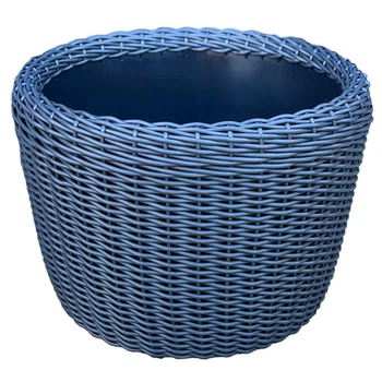 Кашпо большое 90 литров (горшок для цветов и растений), Вазон из искусственного ротанга ручной работы. Цвет Графит