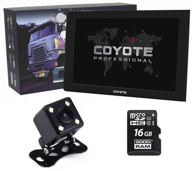 GPS навигатор видеорегистратор COYOTE 1090 DVR Maximus PRO 1GB/16GB 9 дюймов для грузовиков + Камера заднего вида с подсветкой + Карта памяти 16Gb MicroSD