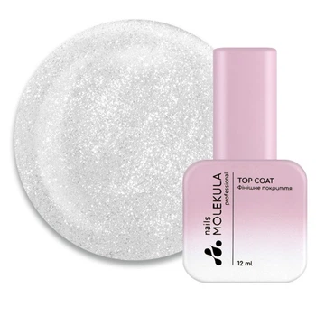 Топ для гель-лака без липкого слоя Nails Molekula Top Rubber Shine No Sticky с микроблеском 12 мл (002019100016)