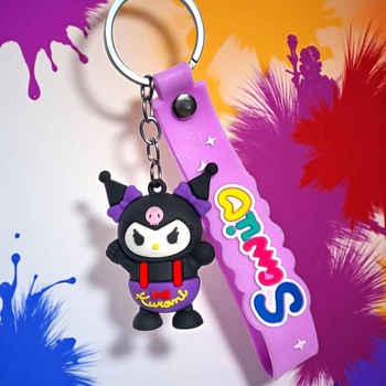 Брелок Kurоmi (Куроми) Sanrio, размер 15 см, резиновая фигурка с фиолетовым силиконовым ремешком для ключей, рюкзака и сумки