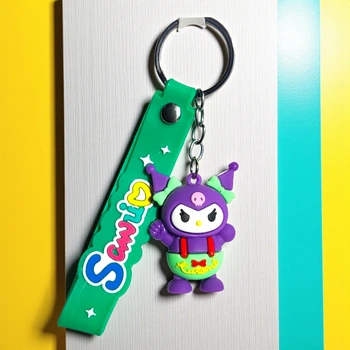 Брелок Kurоmi (Куроми) Sanrio, размер 15 см, резиновая фигурка с зелёным силиконовым ремешком для ключей, рюкзака и сумки