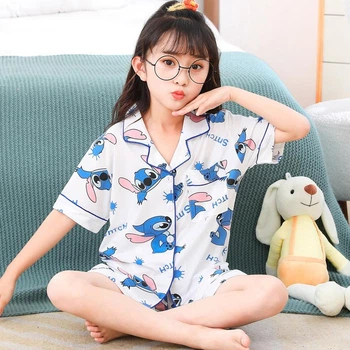 Пижама для девочек Stitch Стич: рубашка + шорты, 130–140 см, 8-10 лет, белая (10685)