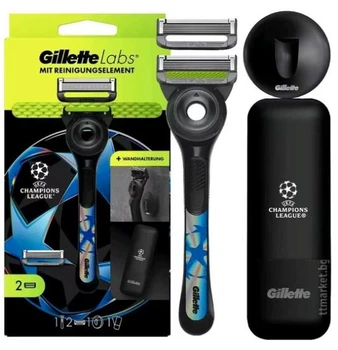 Станок для бритья мужской Gillette Labs "Лига чемпионов УЕФА" 5 лезвий (1 ручка + 2 картрижда) с настенным креплением и футляром