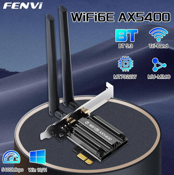 Беспроводной адаптер карта Fenvi 5374Mbps WiFi 6E PCIe Bluetooth 5.3 6G/5G/2.4G MT7922 802.11ax для ПК