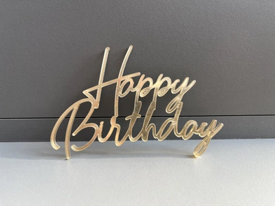 Топпер акрил зеркальный "Happy Birthday" 7х11 см