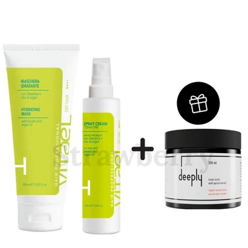 Набор для увлажнения волос Vitael и в подарок Скраб Deeply 300мл Набор: Маска Vitael Dry Hair Hydrating 250мл, Термозащита 10в1 Vitael Dry Hair Spray Cream 150мл и в подарок Скраб для кожи головы Deeply 300мл