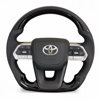 Анатомічне кермо з подушкою зі шкіри для Toyota Land Cruiser 200, Prado 150. Без підігріву. Рояльний лак. Логотип та кнопки - хром.