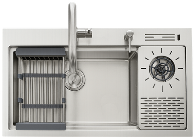 Кухонная мойка AQUAMARIN ELIOS platinum 7850 Inox Смеситель+Дозатор+Корзина для посуды+Ринзер для чашек