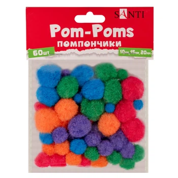 Помпоны Santi, d-10, 15, 20 мм., 60 шт., цветные, (954671)