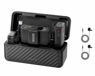 Петличный микрофон BOYA BOYAMIC 2-01 /2025/ Type-C+3,5 mm TRS с зарядным кейсом (для iPhone/ Android/фото-видеокамеры) + два дополнительные проводные микрофоны (50055)