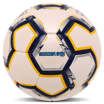 Мяч футбольный №5 PU ламинированный сшит вручную SOCCER STAR GOLF GRAIN FB-4516_Белый-синий-желтый