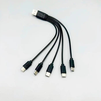 Кабель сплиттер USB - 5 Type-C для зарядки и питания 2A 20см Чёрный ( код: A5C-02mB )
