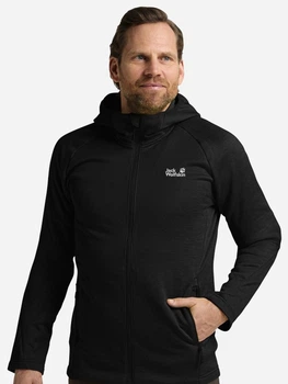 Толстовка на флісі, на блискавці чоловіча Jack Wolfskin Peak District Hooded Fz M A65272-6000 S Чорна (4064886551076)