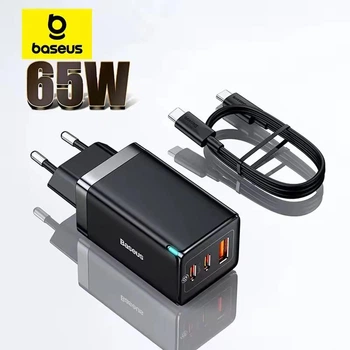 Блок питания 65W Baseus для быстрой зарядки ноутбука телефона планшета Сетевое зарядное устройство 65 ватт GaN5 Pro кабель 100W Type-C Black