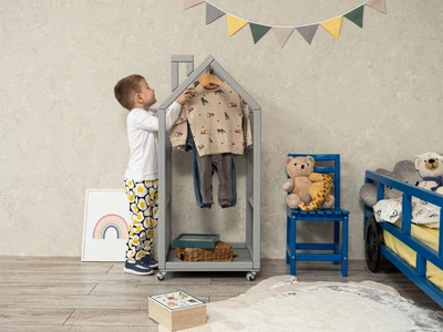 Домик-вешалка для одежды с колесами Busy Wood Серый 50х50х112 см