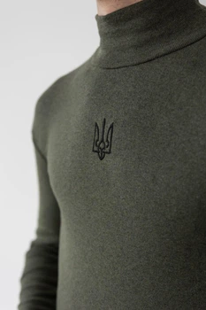 Чоловічий трикотажний гольф з чорною вишивкою "Тризуб", розмір 2XL, Хакі
