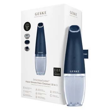 Вакуумний очищувач пор GESKE Aqua-Stream Face Cleanser 8 в 1 апарат для аквапілінгу та зволоження девайс для чистки шкіри проти чорних цяток Синій