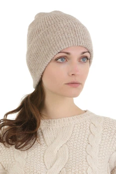 Женская трикотажная шапка с широким отворотом из альпаки бежевая Malisa (SC54212)