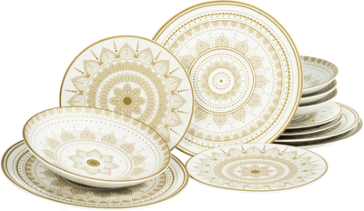Набор столовой посуды CreaTable Mandala Gold из 12 предметов на 4 персоны керамика золотисто-белый