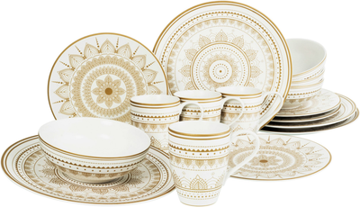 Набор столовой посуды CreaTable Mandala Gold из 16 предметов на 4 персоны керамика золотисто-белый