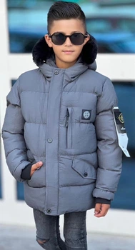 Детская зимняя куртка-пуховик для мальчика STONE ISLAND 98-104 см серая