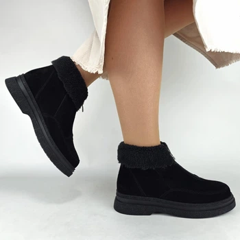 Женские зимние ботинки MYZ 0092 BLACK из натуральной замши. Размер 38