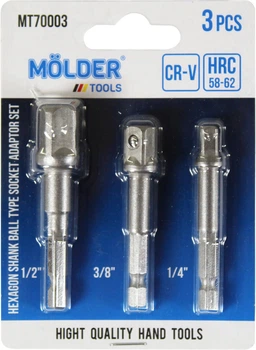 Набор переходников 1/4, 3/8, 1/2 (Molder Tools) под шуруповерт 3 предмета MT70003