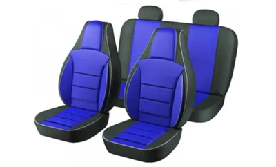 Чехлы для сидений Daewoo Lanos "PILOT" Кожзам + ткань черная/серая кожзам + синяя ткань (Auto-29964) аксесуари для авто
