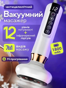 Вакуумний антицелюлітний масажер для тіла з інфрачервоним підігрівом та масажними кульками Cupping Massager 12 режимів для корекції фігури ефект лімфодренажного, Гуаша, баночного масажу Білий