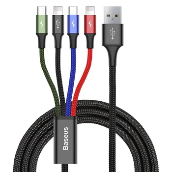 Многофункциональный кабель Baseus 4-в-1, USB – Lightning + MicroUSB + 2×Type-C, 1.2 м Черный