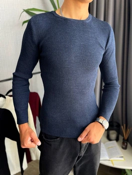 Мужской джемпер в рубчик, синий, размер M, арт.pav18