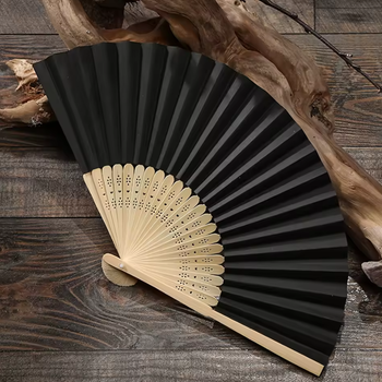 Складной веер черный с деревянной ручкой, ручной декоративный веер для танцев и подарка