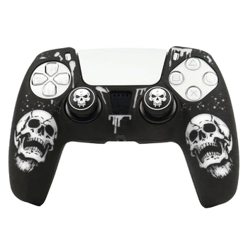 Защитный силиконовый чехол Scull (Black/White) для геймпада Sony DualSense PS5 + накладки на стики