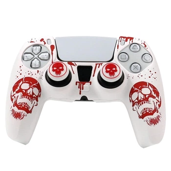 Защитный силиконовый чехол Scull (White/Red) для геймпада Sony DualSense PS5 + накладки на стики