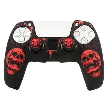Защитный силиконовый чехол Scull (Black/Red) для геймпада Sony DualSense PS5 + накладки на стики