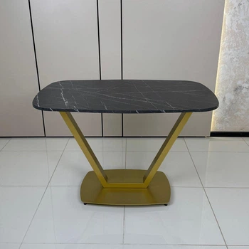Стол обеденный MebliRoMax VIRO 1150х750х750 Камень Пьетра Гриджио Черный / Золотой мат (УТП037349)
