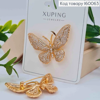 Брошь "Бабочка" украшена Блестящими камешками, 3*4,4см, Xuping 18к