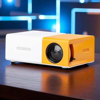 Міні проектор LED портативний з динаміком projector домашній відеопроектор мультимедійний Full Hd для офісу школи та дому Білий з жовтим