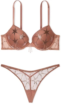 Комплект женского белья Victoria's Secret Very Sexy Stardust Rose Gold (лиф 36C + трусики V-String M)