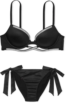 Комплект женского белья Victoria's Secret Very Sexy Shine Black (лиф 36C + трусики Cheeky M)