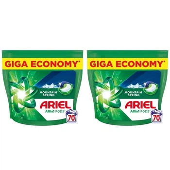 Капсули для прання Ariel Pods All-in-1 Гірське джерело 70 шт + 70 шт