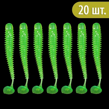 Силиконовые приманки 20 шт виброхвост Lushazer 50 мм зеленый