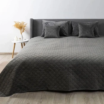 Покрывало на кровать VELOUR полуторное 210х150 см Ромб круглый однотонный Серый
