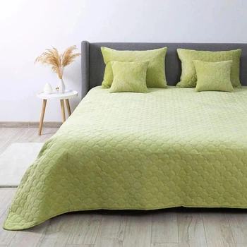 Покрывало на кровать VELOUR двуспальное 240х180 см Ромб круглый однотонный Салатовый